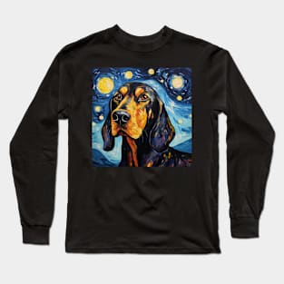 Black and Tan Coonhound Painted in Starry Night style Long Sleeve T-Shirt
